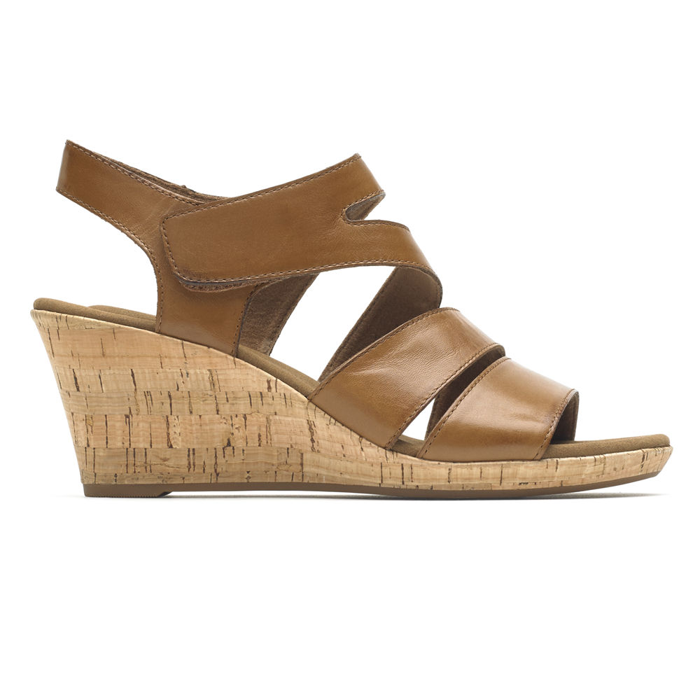 Rockport Womens Briah Strappy Wedge Comfort - Sandals Brown - TXW789204